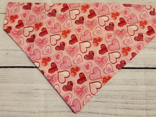 Pink Patterned Hearts Over the Collar Pet Bandana